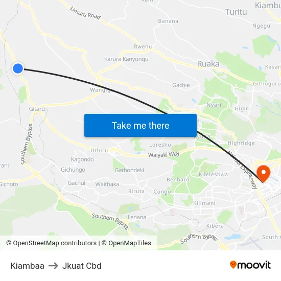 Kiambaa to Jkuat Cbd map