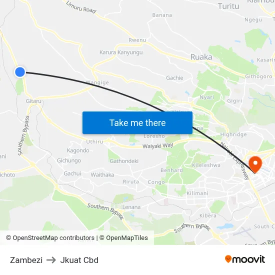 Zambezi to Jkuat Cbd map