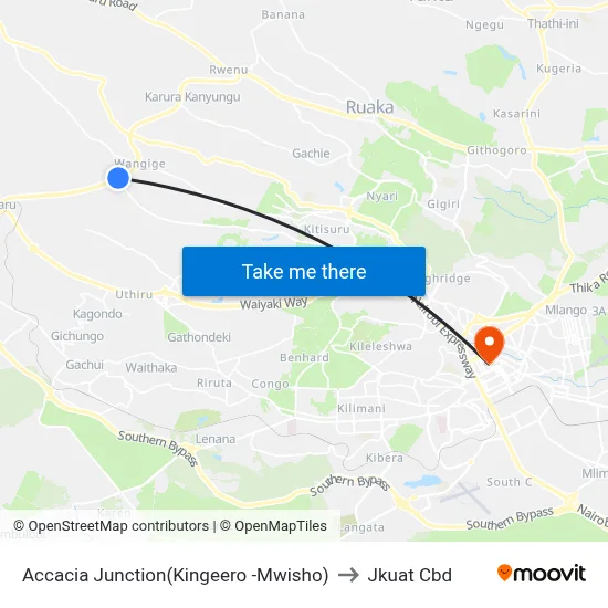 Accacia Junction(Kingeero -Mwisho) to Jkuat Cbd map