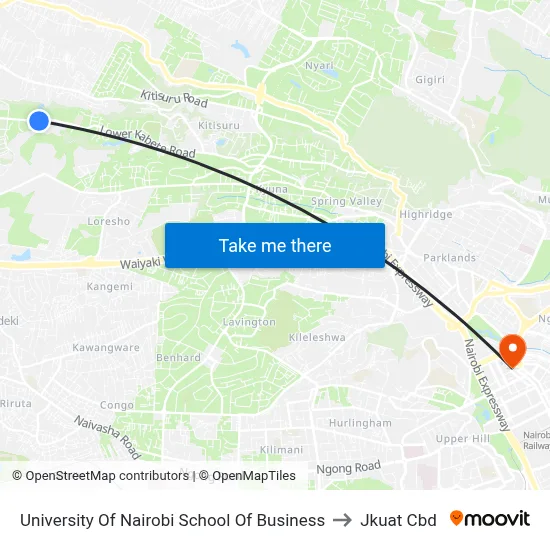 University Of Nairobi School Of Business to Jkuat Cbd map