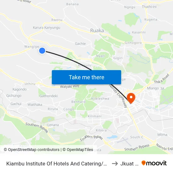 Kiambu Institute Of Hotels And Catering/Valence School to Jkuat Cbd map