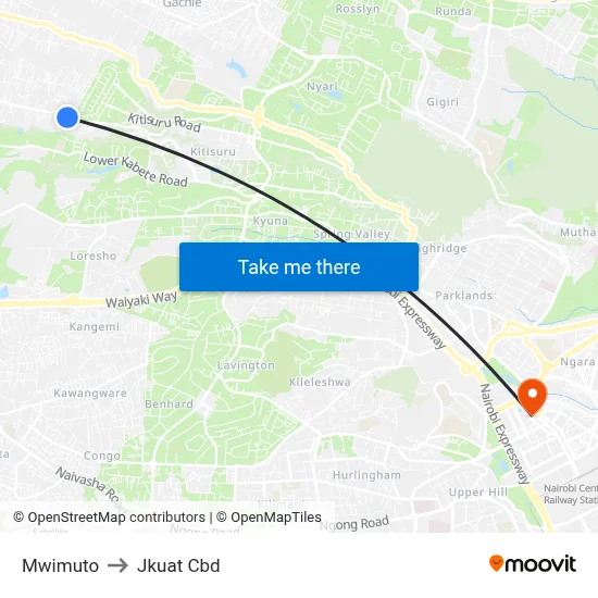 Mwimuto to Jkuat Cbd map