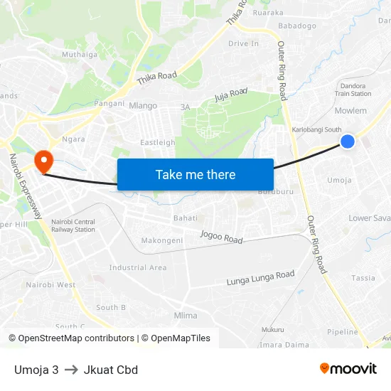 Umoja 3 to Jkuat Cbd map