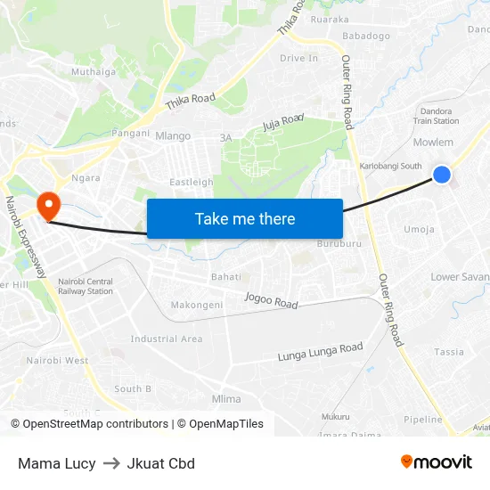 Mama Lucy to Jkuat Cbd map