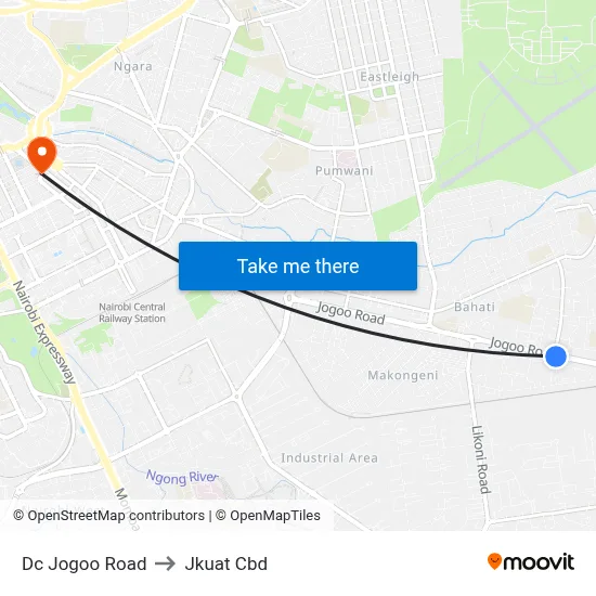 Dc Jogoo Road to Jkuat Cbd map