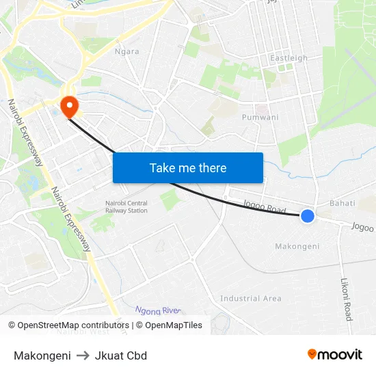 Makongeni to Jkuat Cbd map