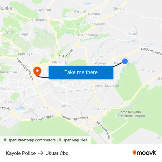 Kayole Police to Jkuat Cbd map