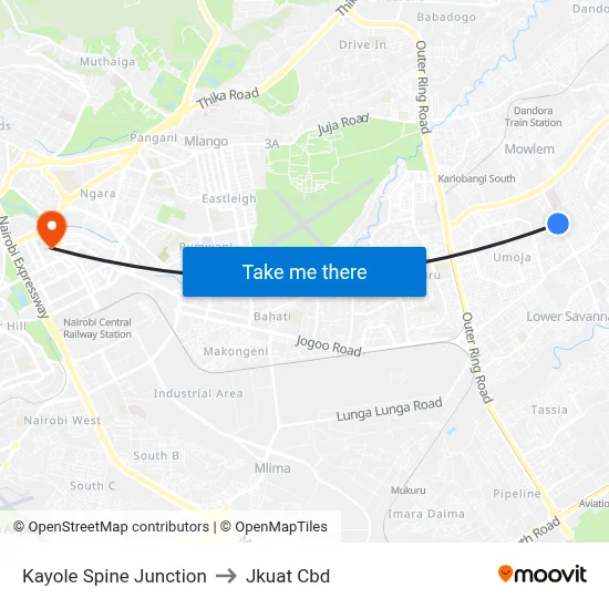 Kayole Spine Junction to Jkuat Cbd map