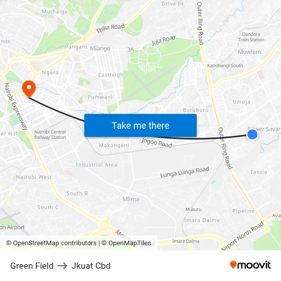 Green Field to Jkuat Cbd map