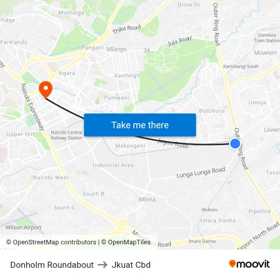 Donholm Roundabout to Jkuat Cbd map
