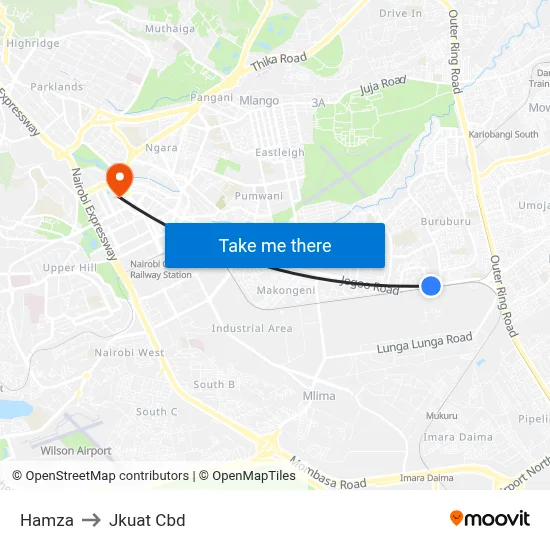 Hamza to Jkuat Cbd map