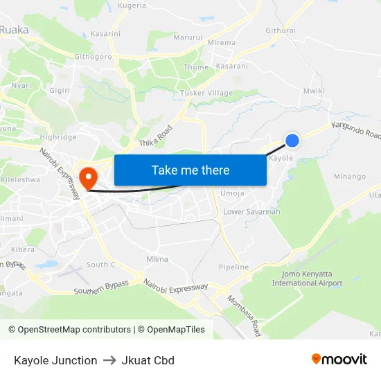 Kayole Junction to Jkuat Cbd map