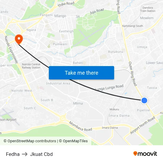 Fedha to Jkuat Cbd map