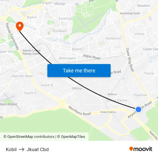 Kobil to Jkuat Cbd map