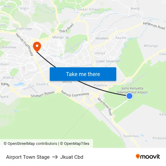 Airport  Town Stage to Jkuat Cbd map