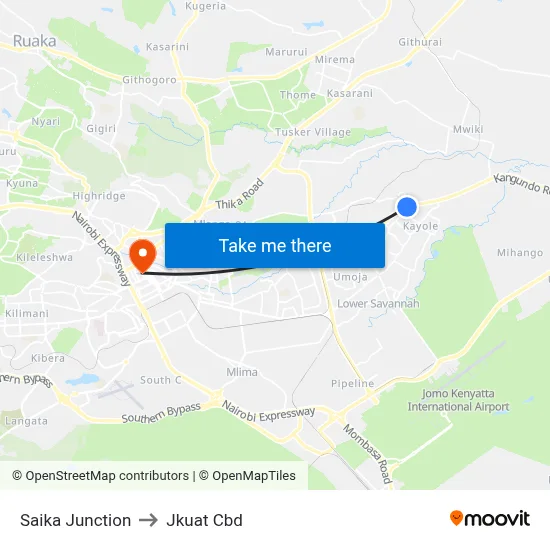 Saika Junction to Jkuat Cbd map