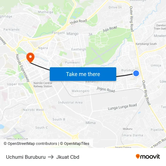 Uchumi Buruburu to Jkuat Cbd map