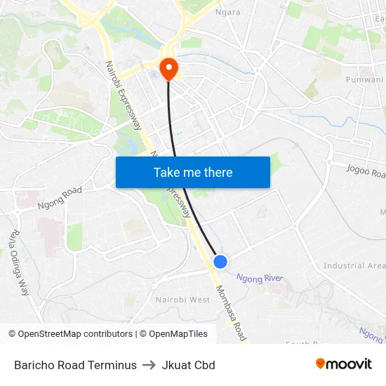 Baricho Road Terminus to Jkuat Cbd map
