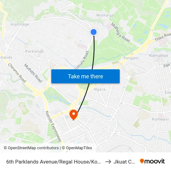 6th Parklands Avenue/Regal House/Kobil to Jkuat Cbd map