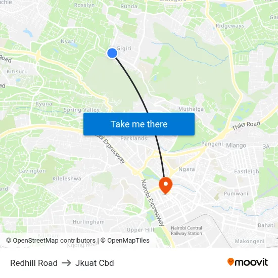 Redhill Road to Jkuat Cbd map