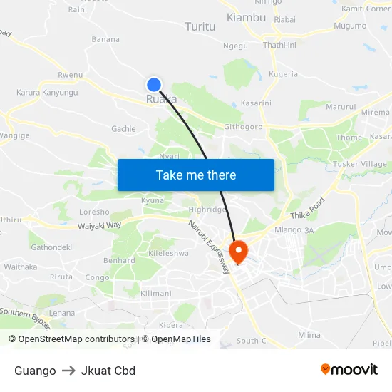Guango to Jkuat Cbd map
