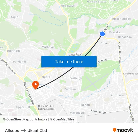 Allsops to Jkuat Cbd map
