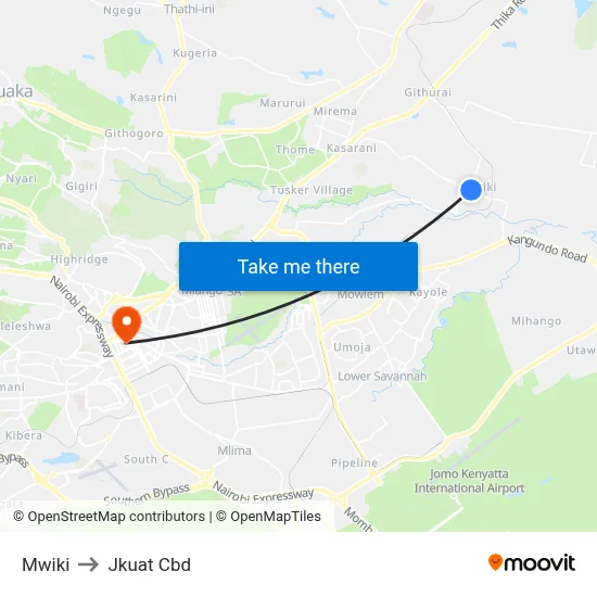 Mwiki to Jkuat Cbd map
