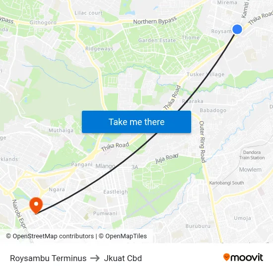 Roysambu Terminus to Jkuat Cbd map