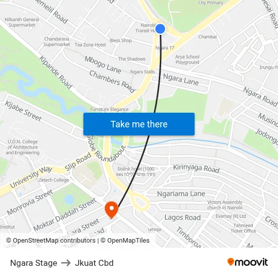 Ngara Stage to Jkuat Cbd map