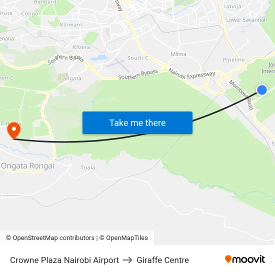 Crowne Plaza Nairobi Airport to Giraffe Centre map