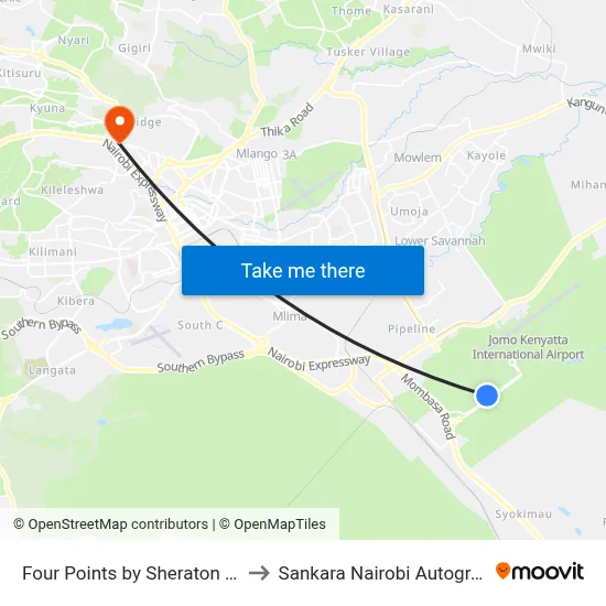 Four Points by Sheraton Nairobi Airport to Sankara Nairobi Autograph Collection map