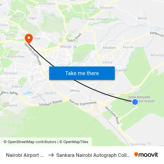Nairobi Airport NBO to Sankara Nairobi Autograph Collection map