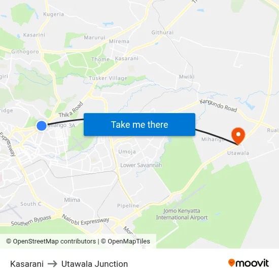 Kasarani to Utawala Junction map