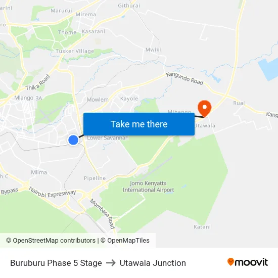 Buruburu Phase 5 Stage to Utawala Junction map
