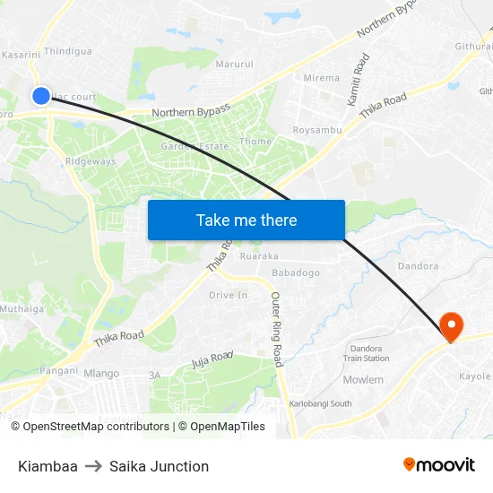 Kiambaa to Saika Junction map