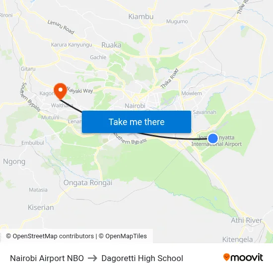 Nairobi Airport NBO to Dagoretti High School map