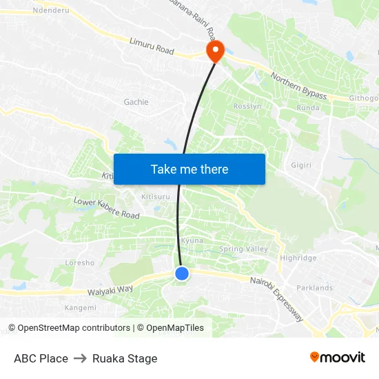ABC Place to Ruaka Stage map