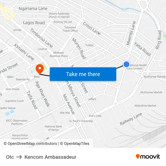 Otc to Kencom Ambassadeur map