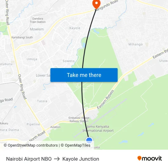 Nairobi Airport NBO to Kayole Junction map