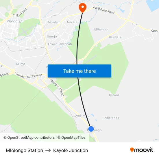 Mlolongo Station to Kayole Junction map
