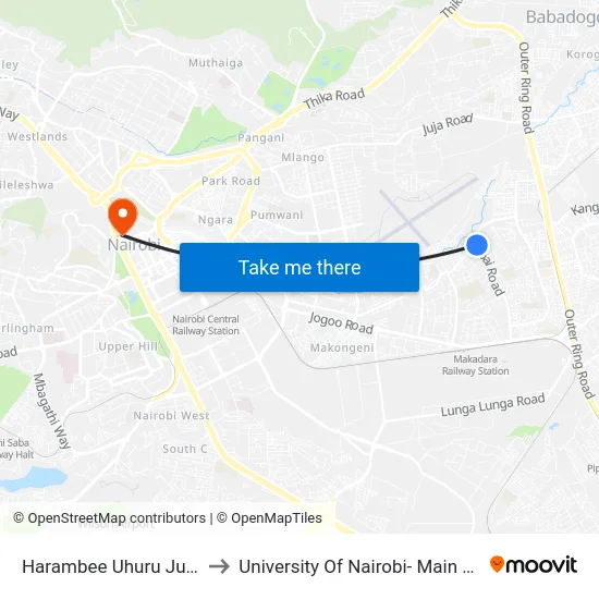 Harambee Uhuru Junction to University Of Nairobi- Main Campus map