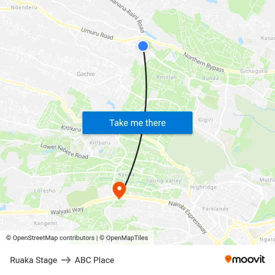 Ruaka Stage to ABC Place map
