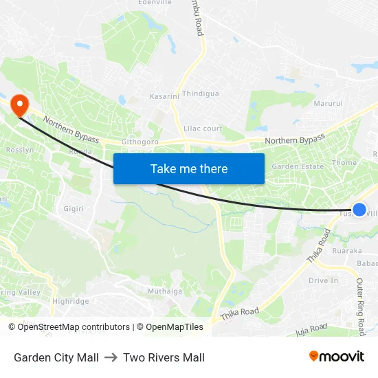 Garden City Mall to Two Rivers Mall map