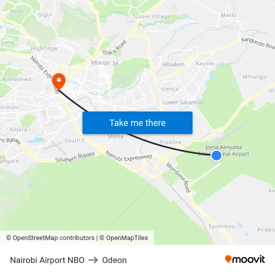 Nairobi Airport NBO to Odeon map