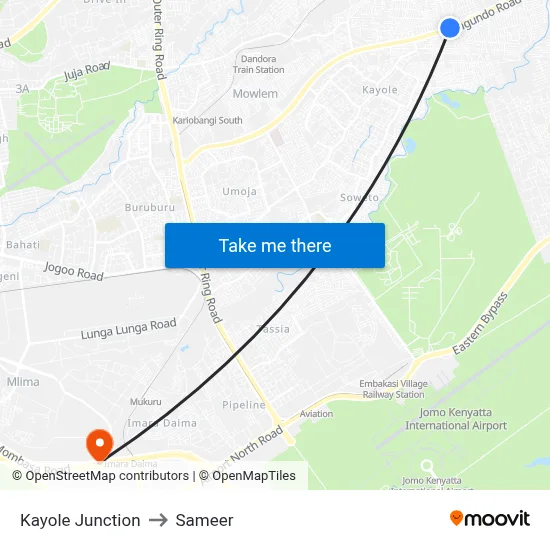 Kayole Junction to Sameer map