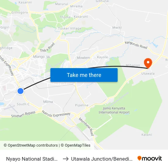 Nyayo National Stadium to Utawala Junction/Benedicta map