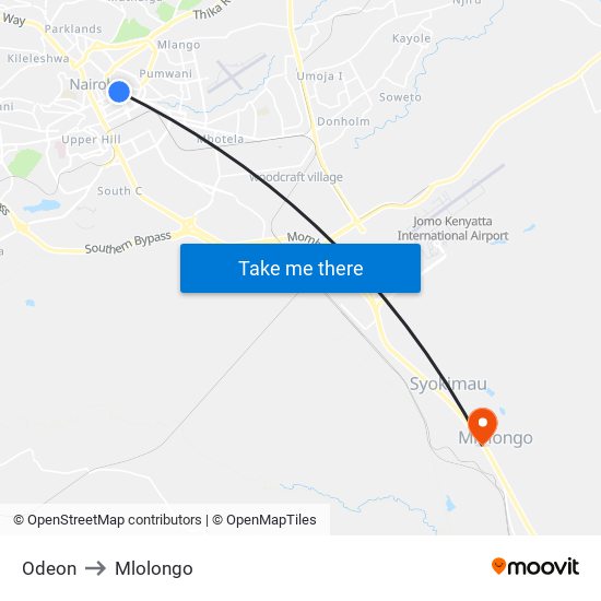 Odeon to Mlolongo map
