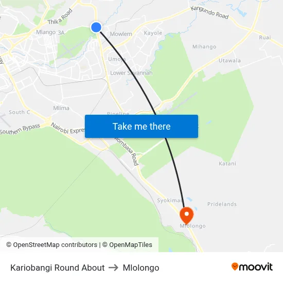 Kariobangi Round About to Mlolongo map