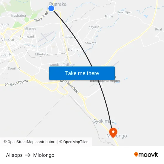 Allsops to Mlolongo map