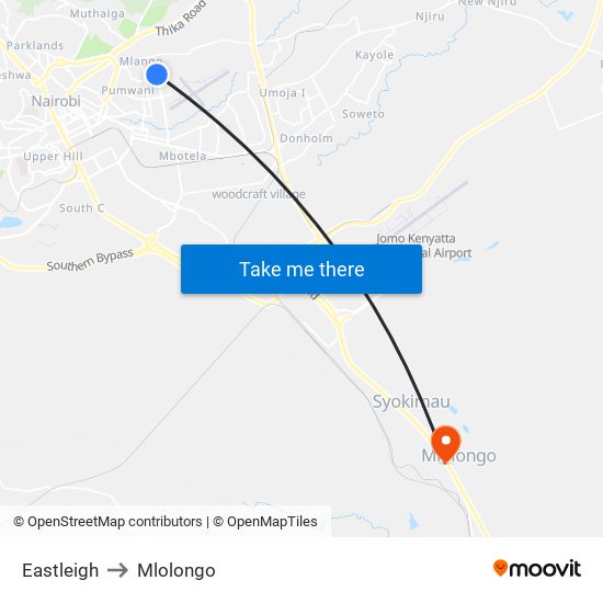 Eastleigh to Mlolongo map